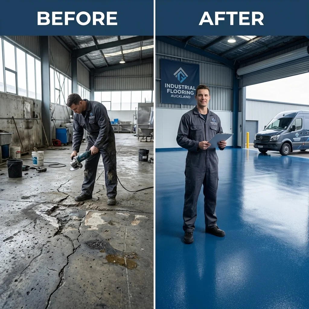 Industrial Flooring Auckland before and after floor resurfacing